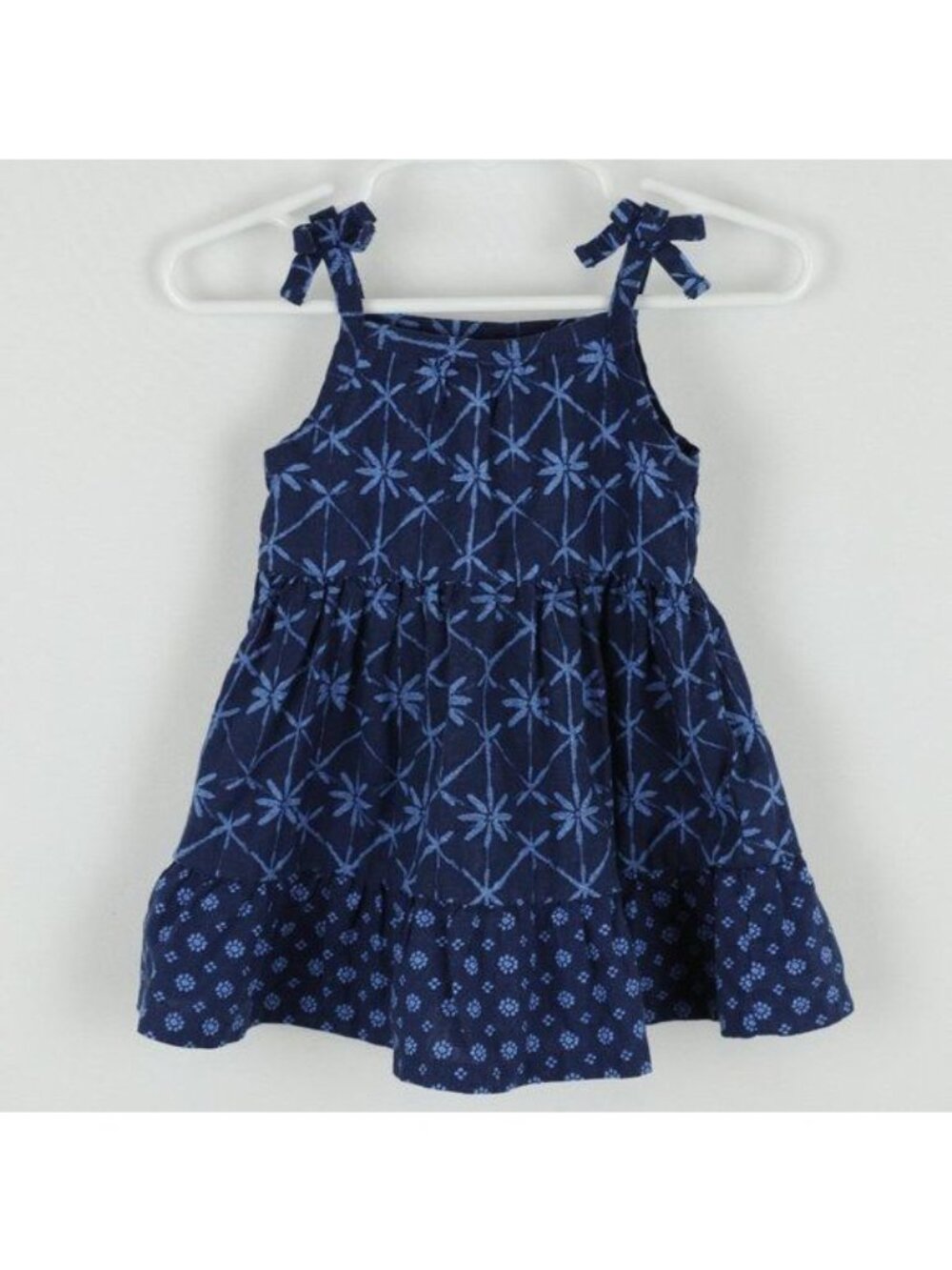 Carter's Infant Girls Size 6 Months Blue Floral Linen Blend Tiered Sun Dress